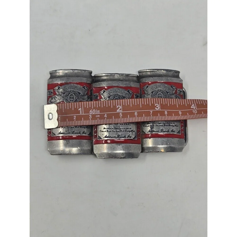 BUDWEISER ANHEUSER-BUSCH VINTAGE METAL BELT BUCKLE BEER CANS PEWTER RED MENS OS